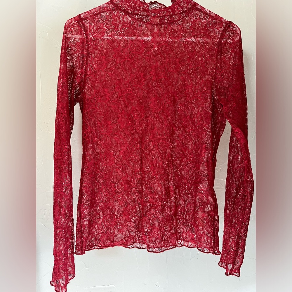 Sheer red lace shirt